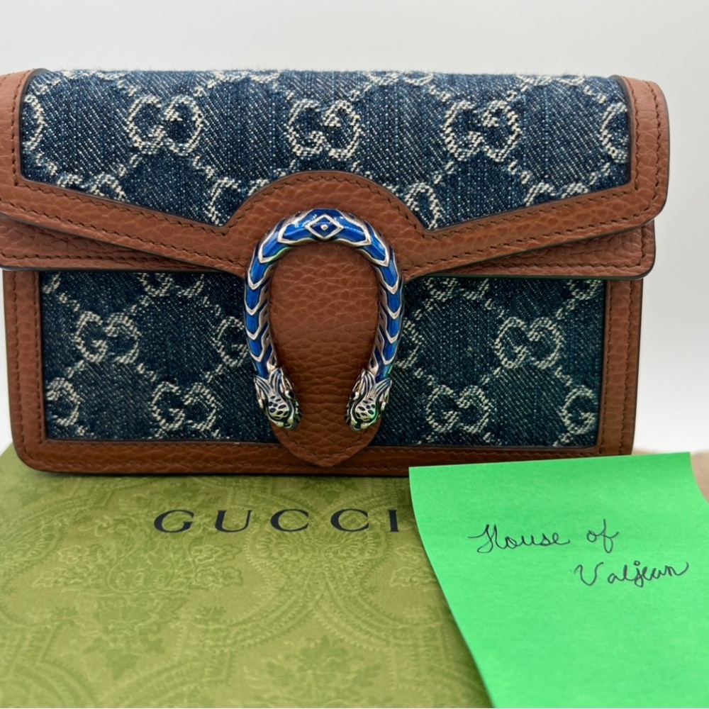 NEW Authentic Gucci Dionysus Super Mini Leather  Denim Cross Body Bag, 476432